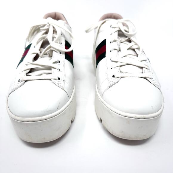 GUCCI Calfskin Web Bee Embroidered Womens Ace Platform Sneaker White EU 40.5 - Picture 3 of 15